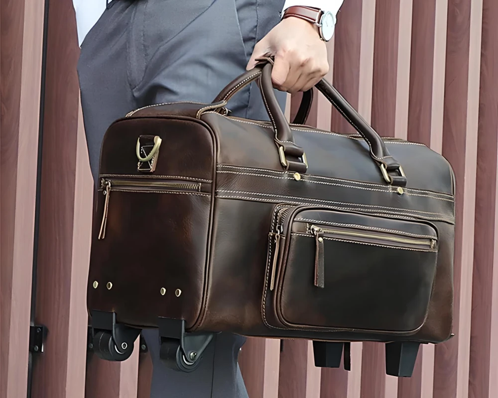 leather carry on bag with wheels