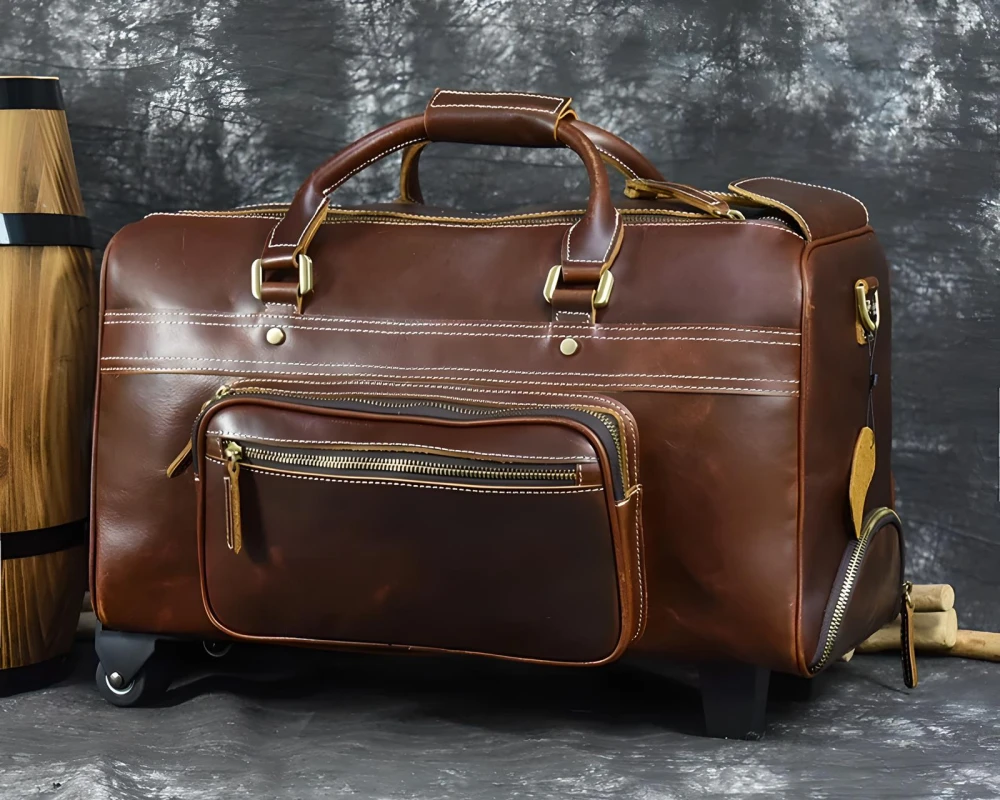 leather carry on bag with wheels